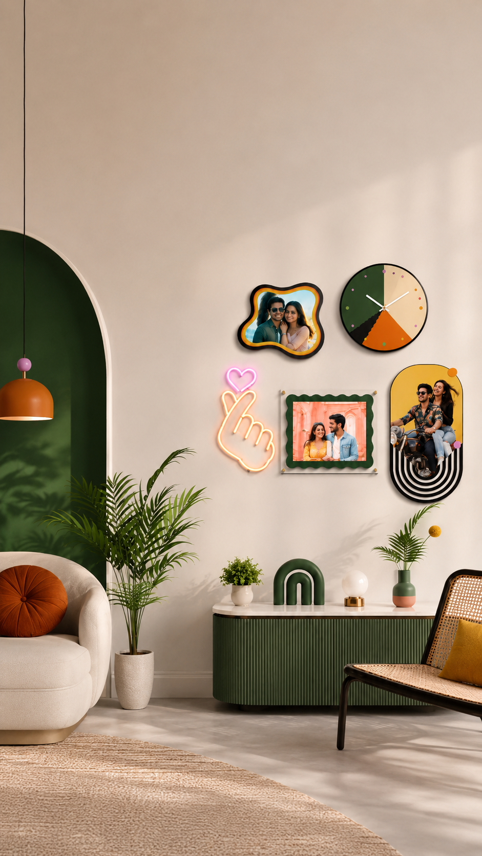 Personalized wall décor styled in a modern living room